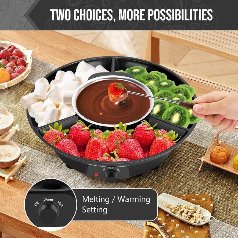 VAlinks Electric Chocolate Melting Pot Chocolate Fondue Pot Set 3-Section Serving Trays with 6pcs Dipping Forks Perfect for Housewarming Christmas Party Gifts (Black) - Image 3